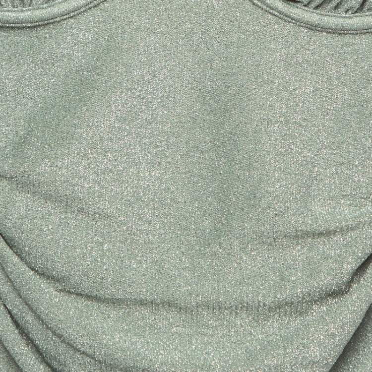 Pre Owned Jonathan Simkhai Sage Green Lurex Knit Ruched Swimsuit S