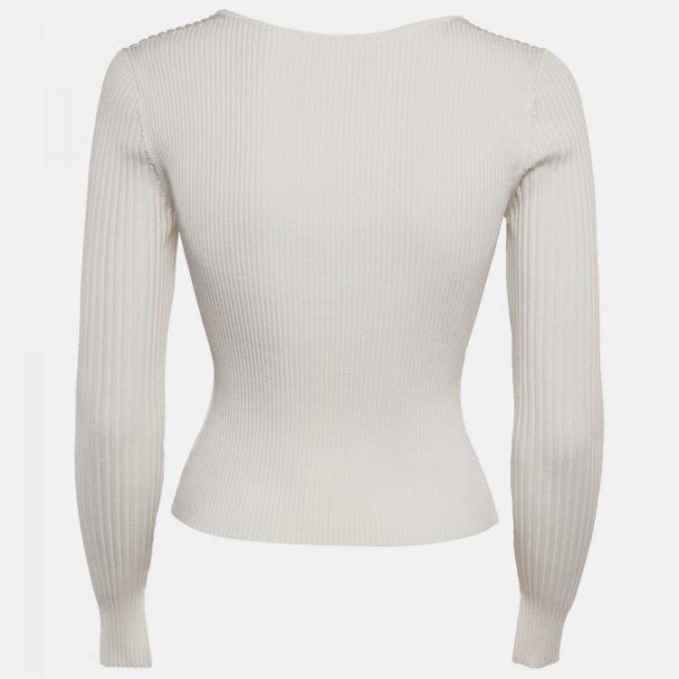 Pre Owned Jonathan Simkhai White Rib Knit Cut-Out Alexia Top S