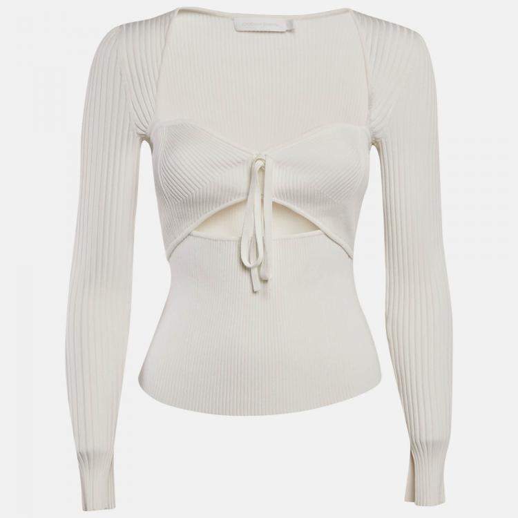 Pre Owned Jonathan Simkhai White Rib Knit Cut-Out Alexia Top S