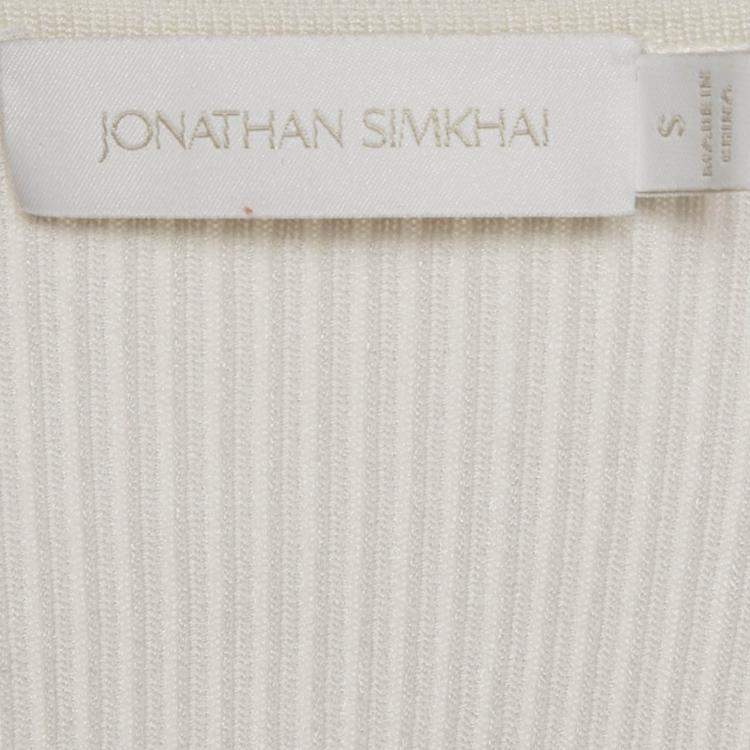 Pre Owned Jonathan Simkhai White Rib Knit Cut-Out Alexia Top S