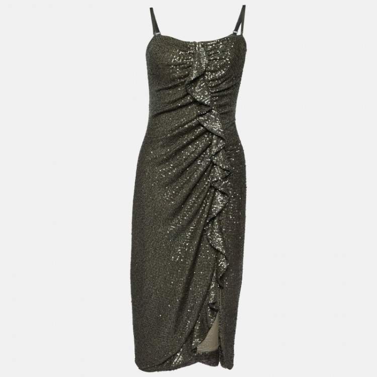 Pre Owned Jonathan Simkhai Green Sequin Sleeveless Short Dress XS