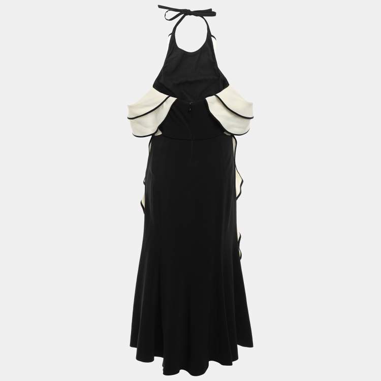 Pre Owned Jonathan Simkhai Black/Cream Crepe Ruffled Detail Dress XS