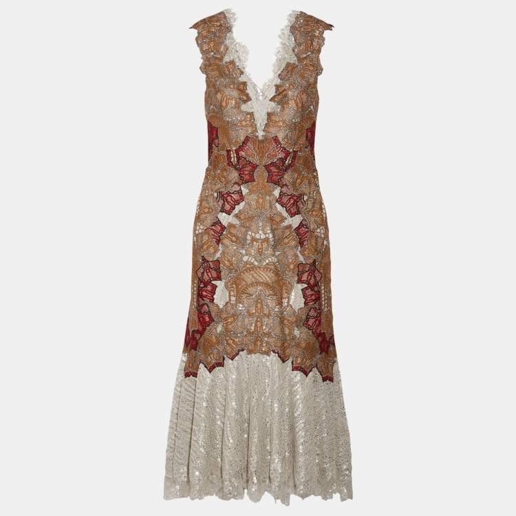 Pre Owned Jonathan Simkhai Silver Lurex Applique Lace-up Midi Dress S