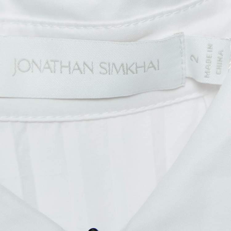 Pre Owned Jonathan Simkhai White Pleated Cotton Blend Chain Detail Long Dress M