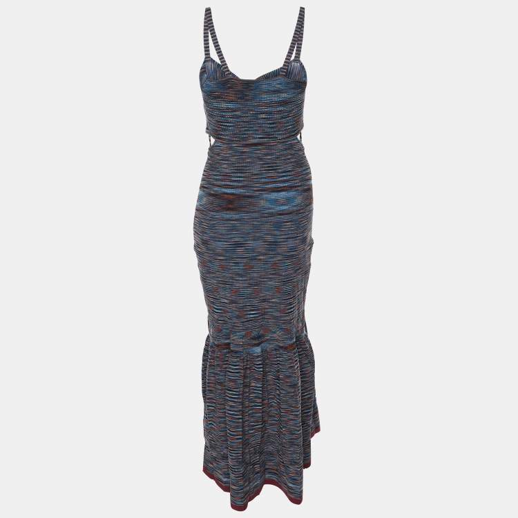 Pre Owned Jonathan Simkhai Multicolor Space Dye Ribbed Knit Shania Pleated Dress M