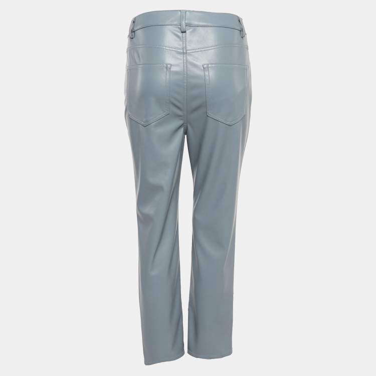 Pre Owned Jonathan Simkhai Grey Faux Leather Straight Leg Pants M
