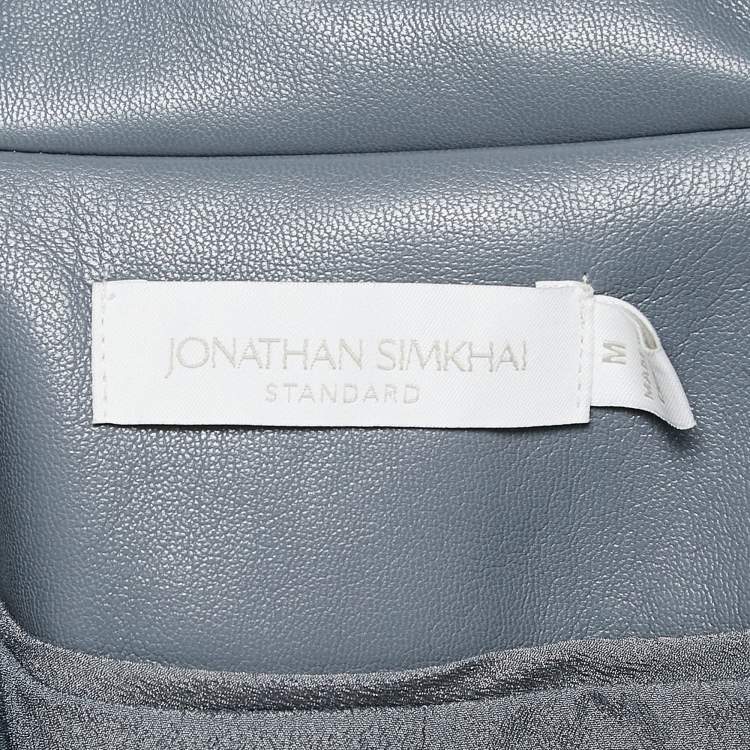 مملوكة مسبقًا Jonathan Simkhai Grey Nisha Faux Leather Double Breasted Jacket M