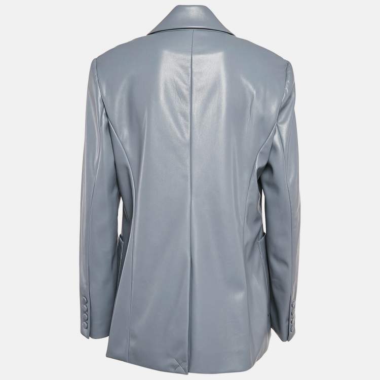 مملوكة مسبقًا Jonathan Simkhai Grey Nisha Faux Leather Double Breasted Jacket M