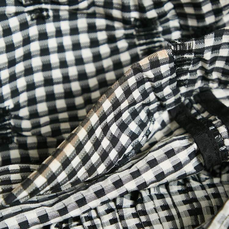 Pre Owned Jonathan Simkhai Black/White Gingham Crepe Pleated Corset Top M