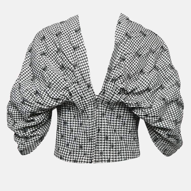 Pre Owned Jonathan Simkhai Black/White Gingham Crepe Pleated Corset Top M