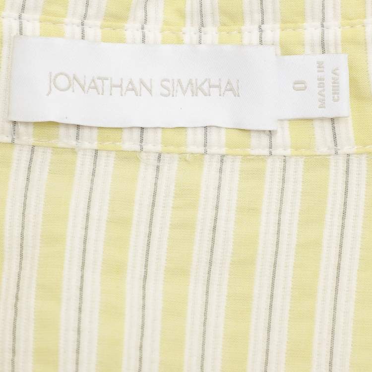 مملوكة مسبقًا Jonathan Simkhai Green/White Striped Cotton Top XS
