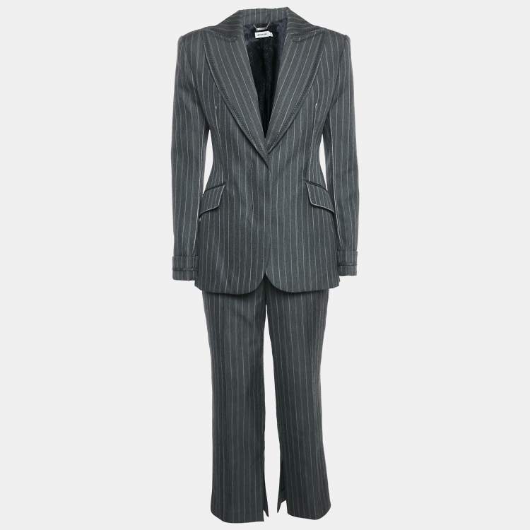Pre Owned Jonathan Simkhai Charcoal Grey Pin Stripe Wool Blend Pants Suit S