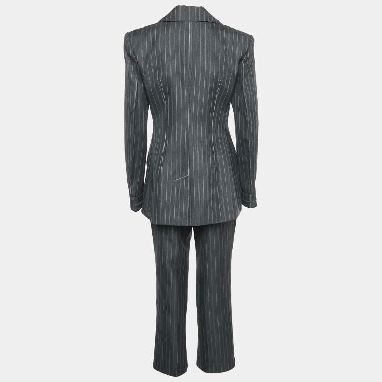 Pre Owned Jonathan Simkhai Charcoal Grey Pin Stripe Wool Blend Pants Suit S