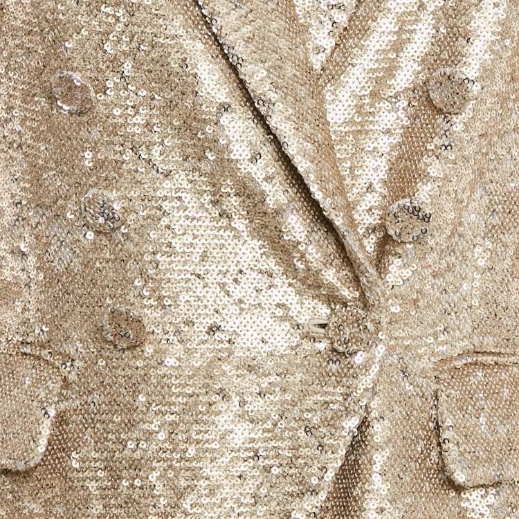 Pre Owned Jonathan Simkhai Gold Sequin Double Breasted Blazer S