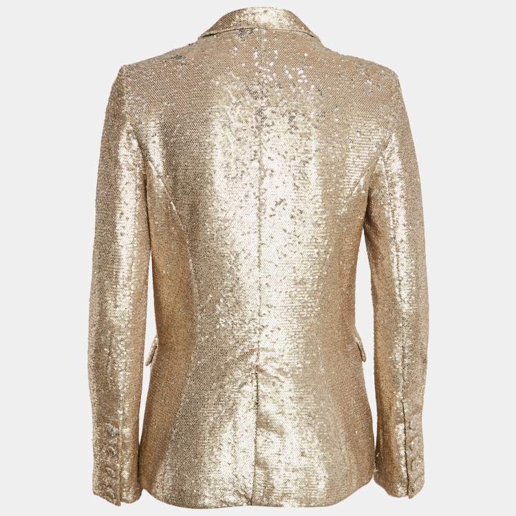 Pre Owned Jonathan Simkhai Gold Sequin Double Breasted Blazer S