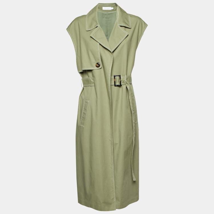 مملوكة مسبقًا Jonathan Simkhai Green Cotton Blend Belted Overcoat XL