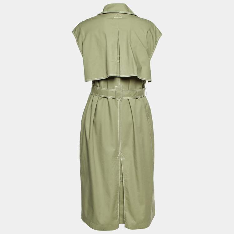 مملوكة مسبقًا Jonathan Simkhai Green Cotton Blend Belted Overcoat XL