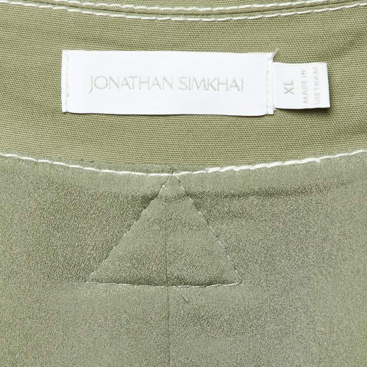 مملوكة مسبقًا Jonathan Simkhai Green Cotton Blend Belted Overcoat XL