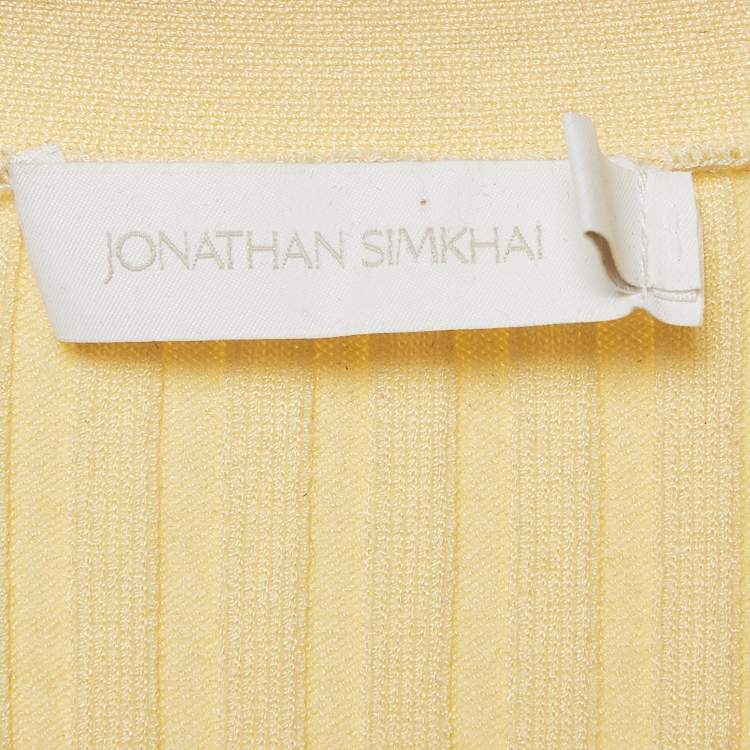 Pre Owned Jonathan Simkhai Yellow Rib Knit Cardigan and Top Set XS/S