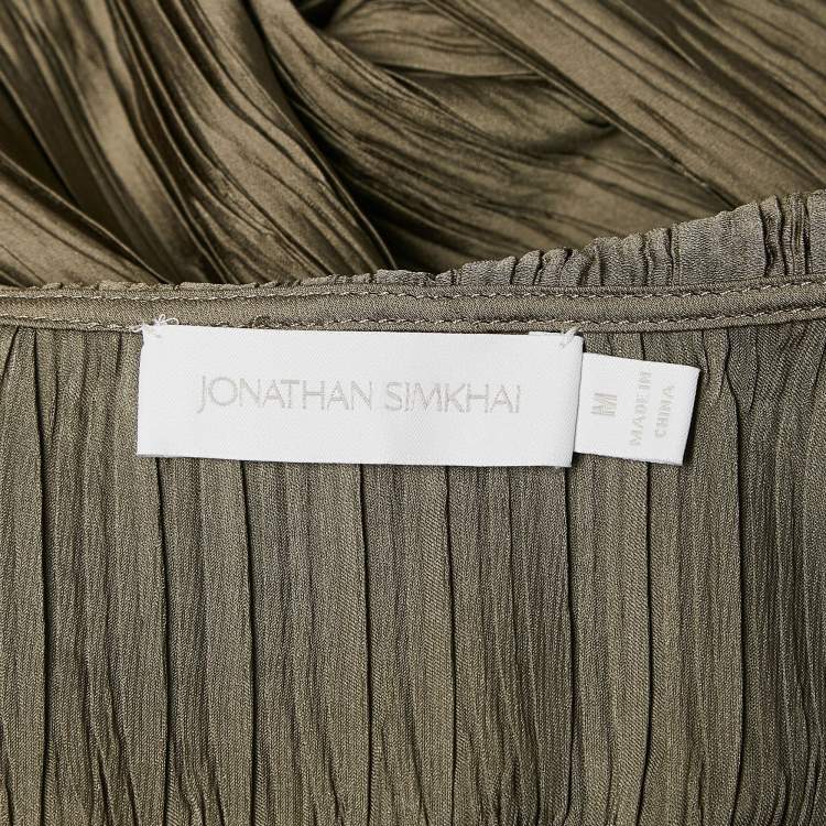 Pre Owned Jonathan Simkhai Green Plisse Mariah Cold-Shoulder Blouse and Pants M