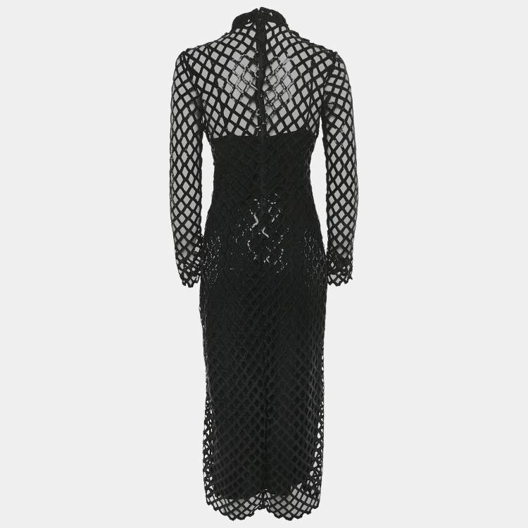 Pre Owned Jonathan Simkhai Black Honeycomb Sequin Mesh Ainaz Long Dress S