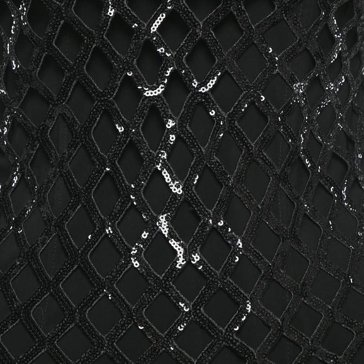 Pre Owned Jonathan Simkhai Black Honeycomb Sequin Mesh Ainaz Long Dress S