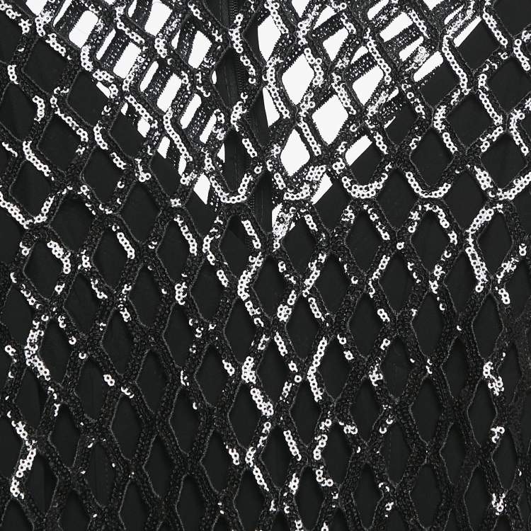 Pre Owned Jonathan Simkhai Black Honeycomb Sequin Mesh Ainaz Long Dress S