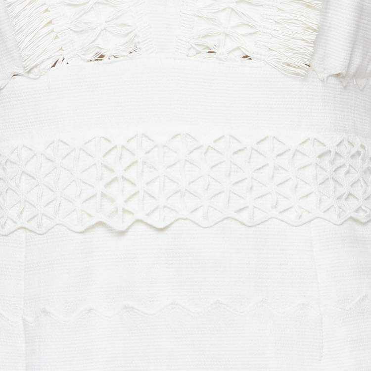 Pre Owned Jonathan Simkhai Off White Straw Trim Knit Sleeveless Midi Dress M