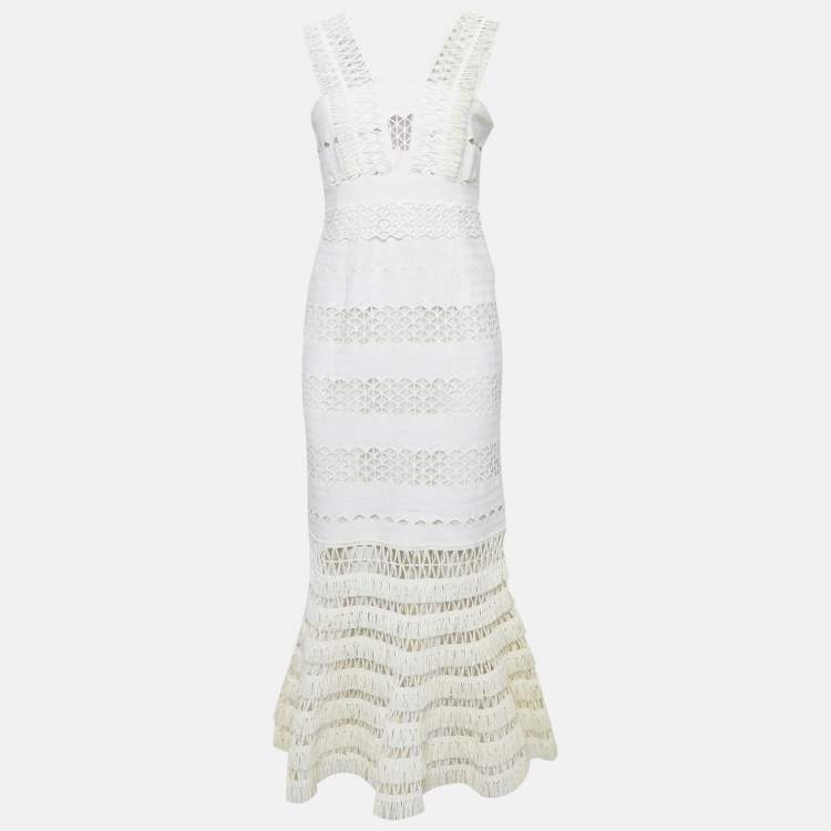 Pre Owned Jonathan Simkhai Off White Straw Trim Knit Sleeveless Midi Dress M