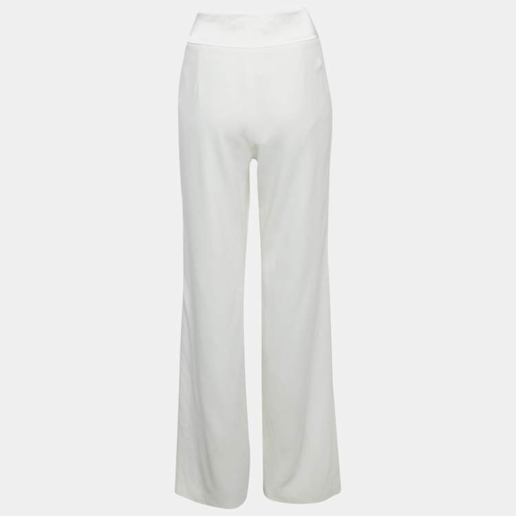 Pre Owned Jonathan Simkhai Ivory Satin Trim Crepe Flared Trousers M