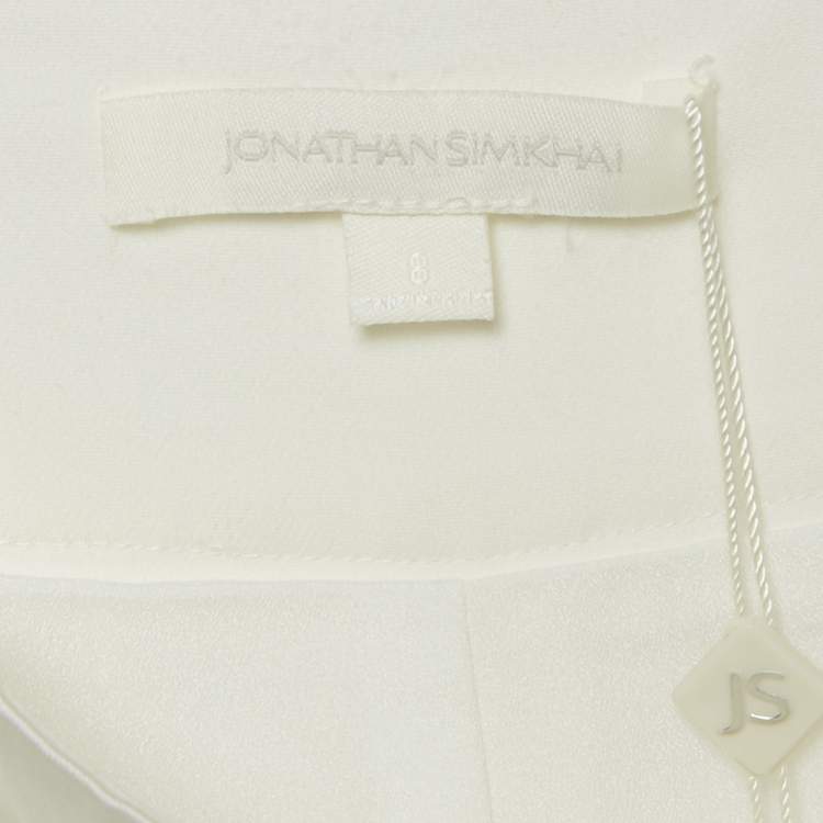 Pre Owned Jonathan Simkhai Ivory Satin Trim Crepe Flared Trousers M