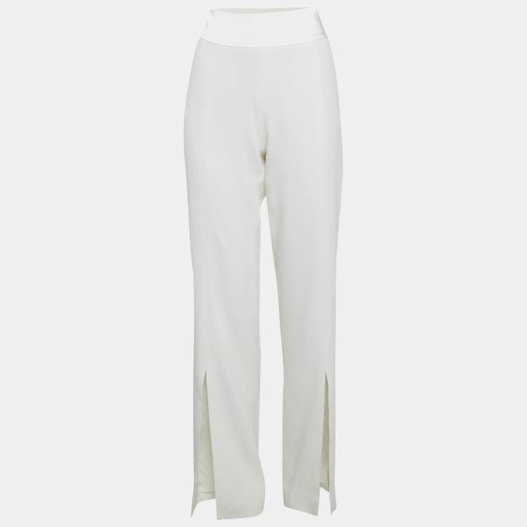 Pre Owned Jonathan Simkhai Ivory Satin Trim Crepe Flared Trousers M