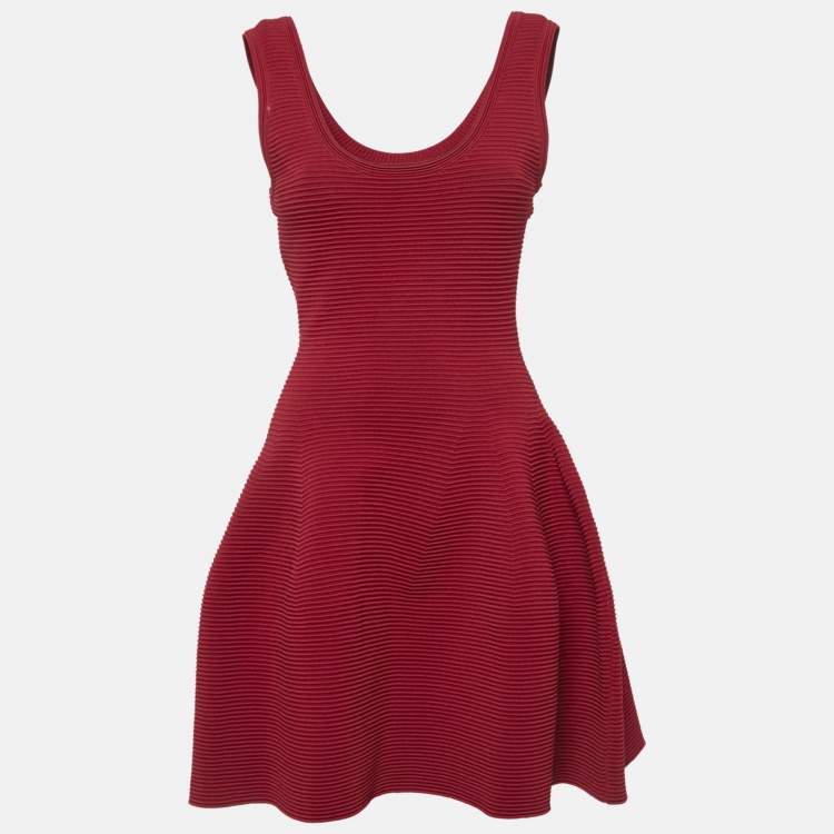 Pre Owned Jonathan Simkhai Red Textured Stretch Knit Flared Mini Dress M
