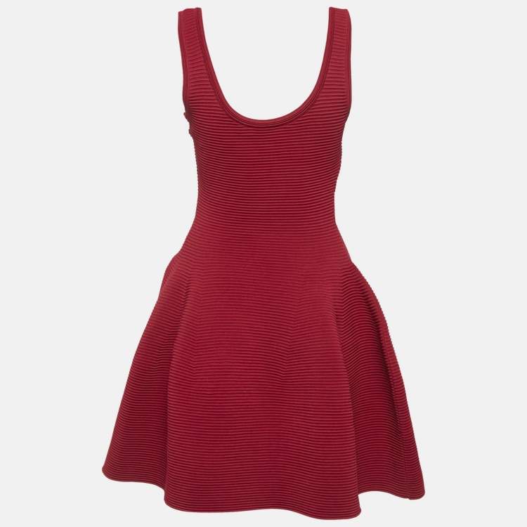 Pre Owned Jonathan Simkhai Red Textured Stretch Knit Flared Mini Dress M