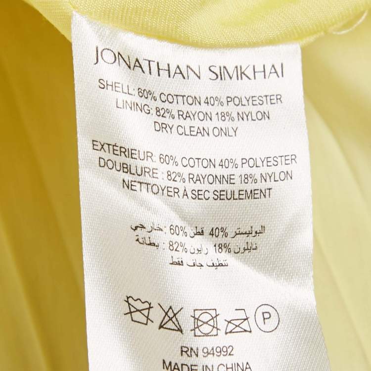 Pre Owned Jonathan Simkhai Yellow Cotton Blend Pleated Cut-Out Maxi Dress S
