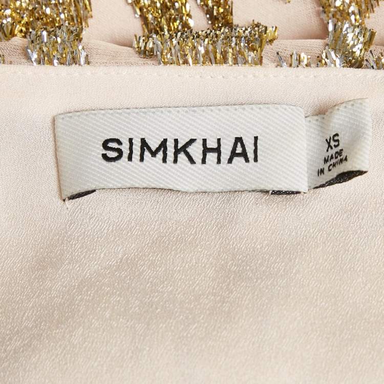Pre Owned Jonathan Simkhai Gold Silk and Lurex Top and Pants Set S/XS
