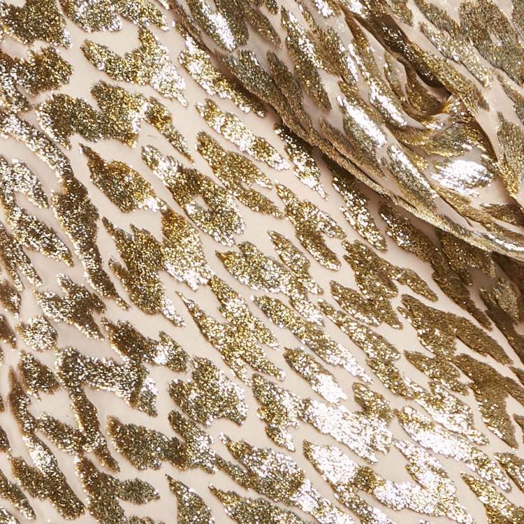 Pre Owned Jonathan Simkhai Gold Silk and Lurex Top and Pants Set S/XS