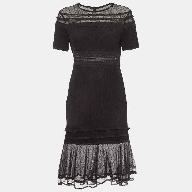 Pre Owned Jonathan Simkhai Black Lace Tulle Midi Dress S