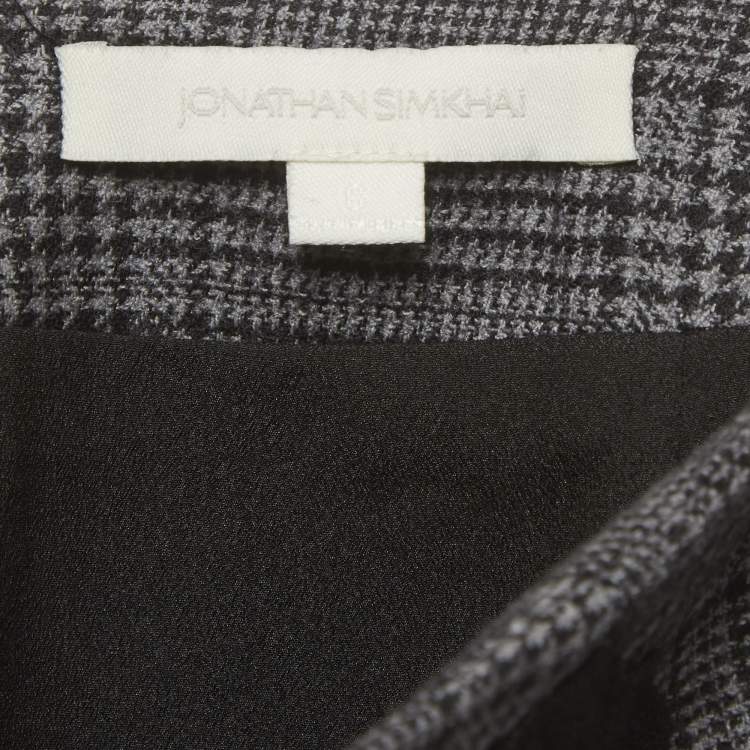 Pre Owned Jonathan Simkhai Grey Check Wool Lace Applique Midi Skirt S