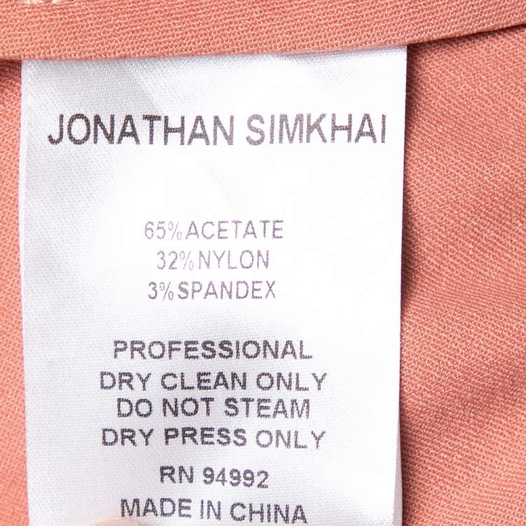 Pre Owned Jonathan Simkhai Salmon Pink Crepe Satin Wrap Crop Top & Wide Leg Track Pants Set M
