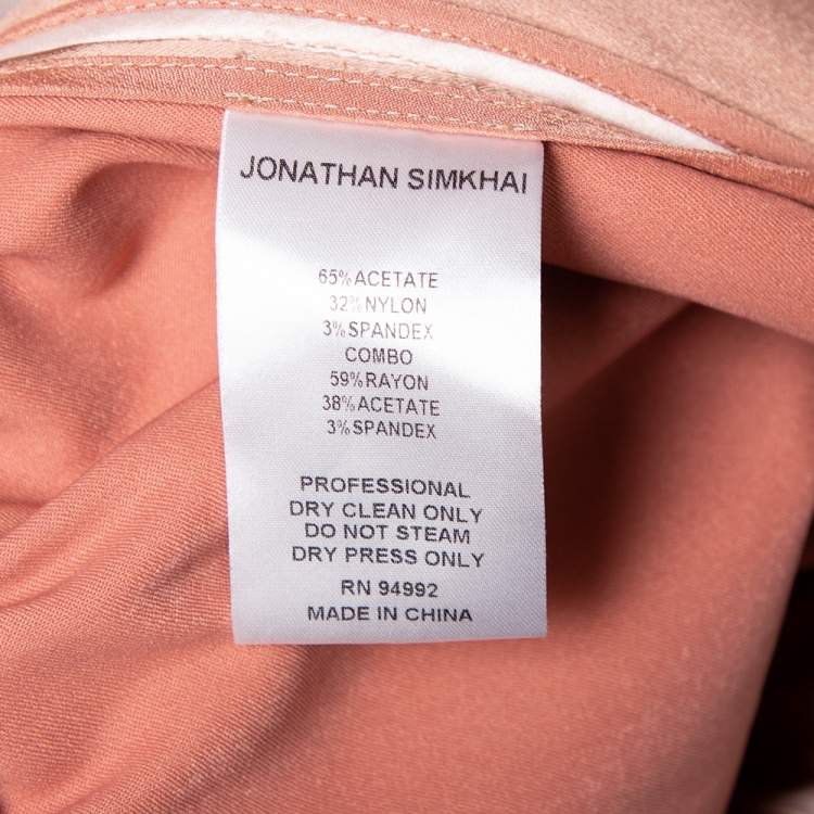 Pre Owned Jonathan Simkhai Salmon Pink Crepe Satin Wrap Crop Top & Wide Leg Track Pants Set M