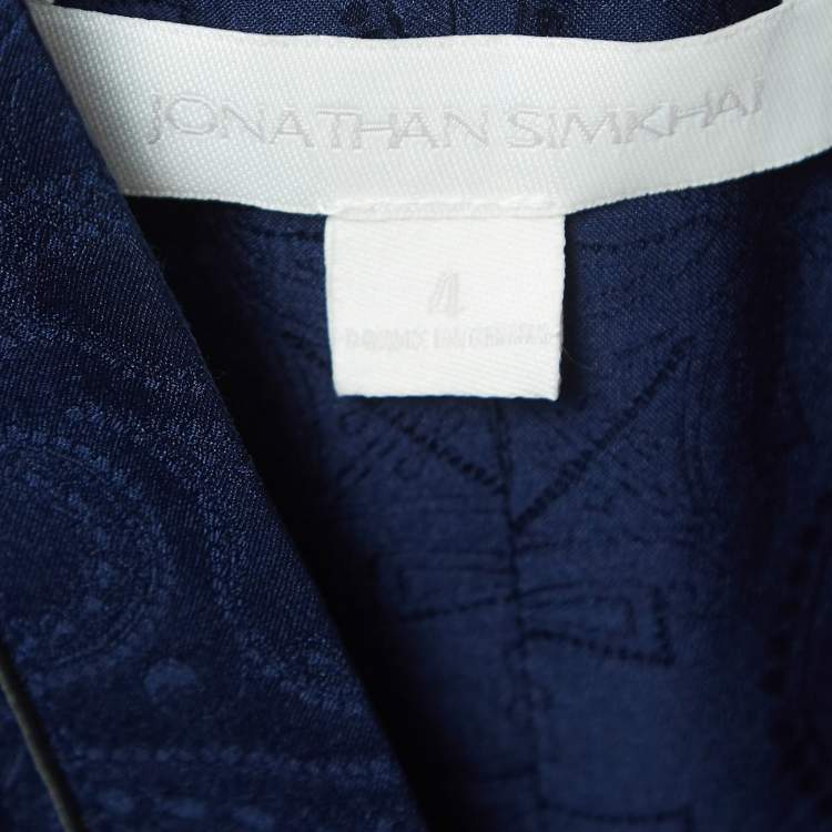 Pre Owned Jonathan Simkhai Navy Blue Santiago Godet Silk Midi Dress S