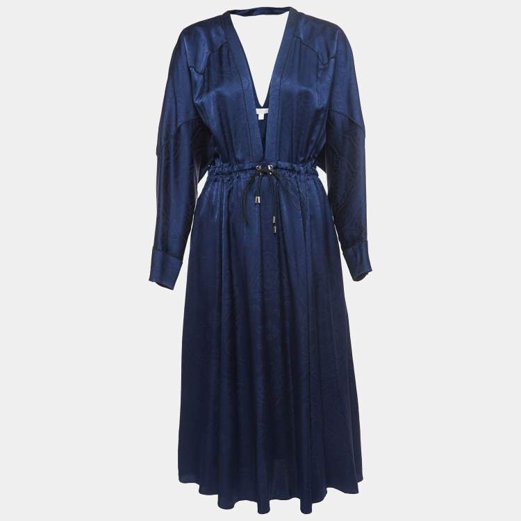 Pre Owned Jonathan Simkhai Navy Blue Santiago Godet Silk Midi Dress S