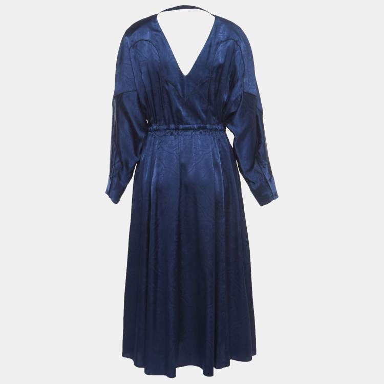 Pre Owned Jonathan Simkhai Navy Blue Santiago Godet Silk Midi Dress S