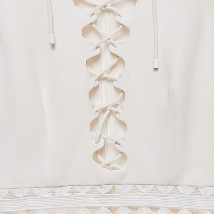 Pre Owned Jonathan Simkhai White Lace-up Crepe Flounce Top S