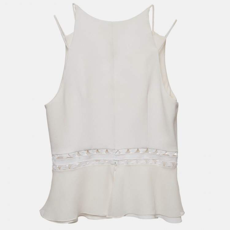 Pre Owned Jonathan Simkhai White Lace-up Crepe Flounce Top S