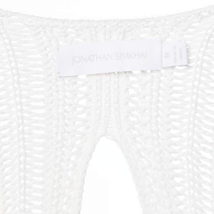 Pre Owned Jonathan Simkhai White Chunky Knit Rayna Cut-Out Poncho M
