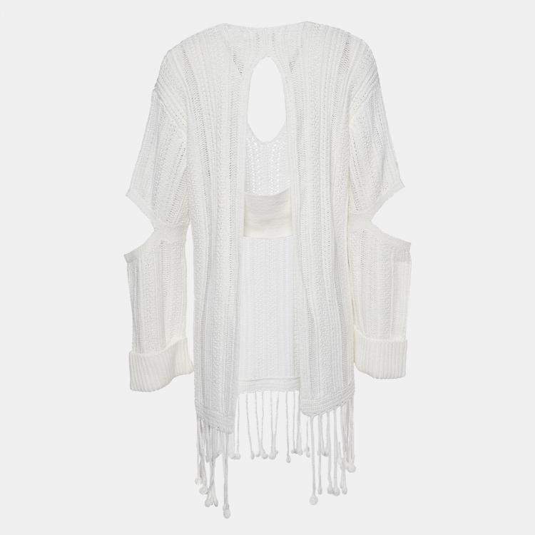 Pre Owned Jonathan Simkhai White Chunky Knit Rayna Cut-Out Poncho M