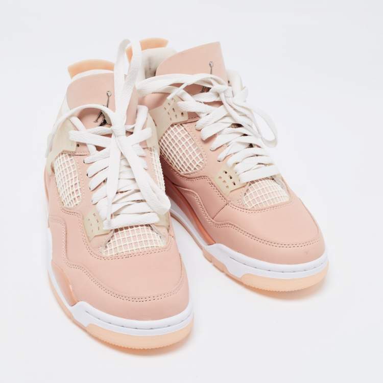 Pre Owned Jordan Peach Pink Nubuck Leather Air Jordan Retro 4 High Top Sneakers Size 38