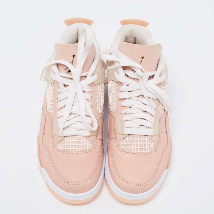 Pre Owned Jordan Peach Pink Nubuck Leather Air Jordan Retro 4 High Top Sneakers Size 38